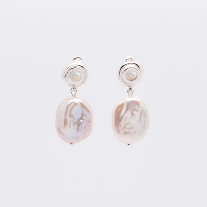 Solar Flares - Sunspots Opal Pearl Drop Earrings - L (Silver)
