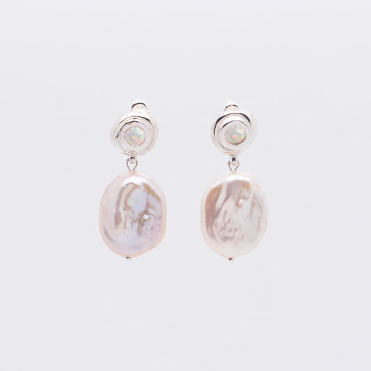 Solar Flares - Sunspots Opal Pearl Drop Earrings - L (Silver)