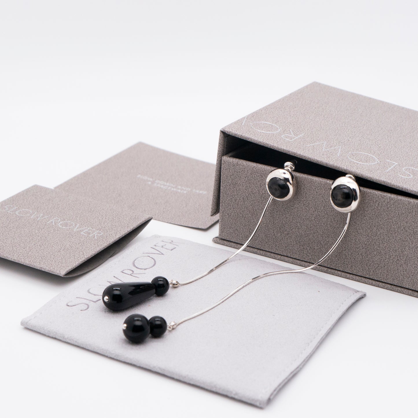Solar Flares - Sunspots Hypersthene Earrings + Asymmetric Thread Earring Backs (Silver)