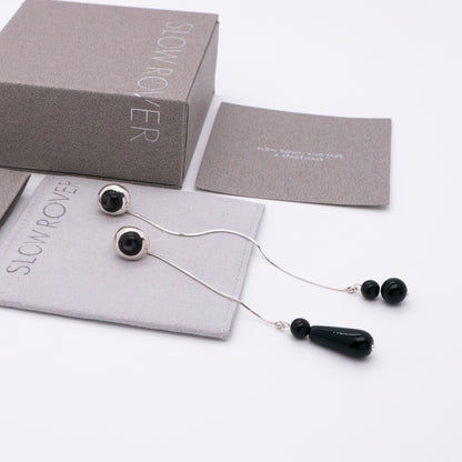 Solar Flares - Sunspots Hypersthene Earrings + Asymmetric Thread Earring Backs (Silver)