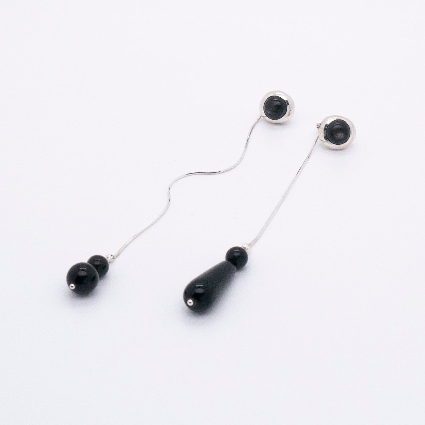 Solar Flares - Sunspots Hypersthene Earrings + Asymmetric Thread Earring Backs (Silver)