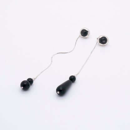 Solar Flares - Sunspots Hypersthene Earrings + Asymmetric Thread Earring Backs (Silver)