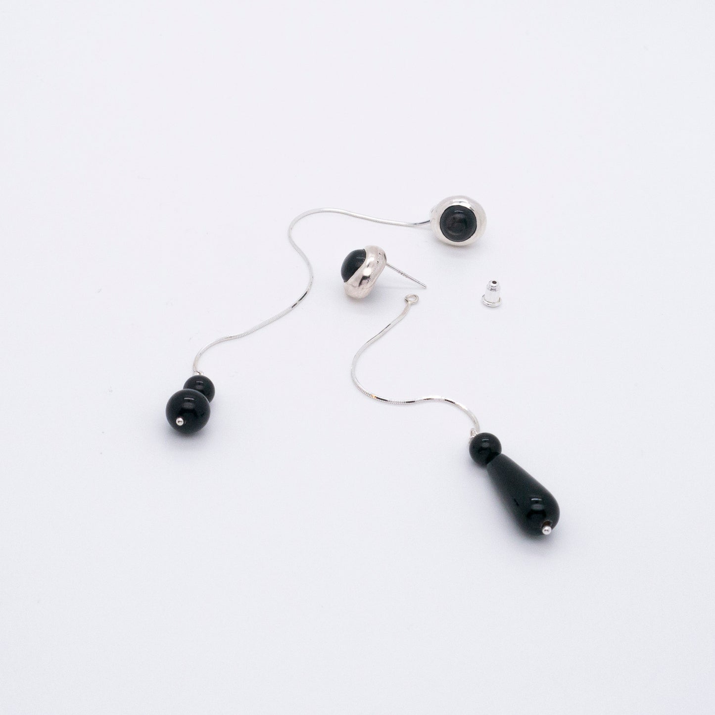 Solar Flares - Sunspots Hypersthene Earrings + Asymmetric Thread Earring Backs (Silver)