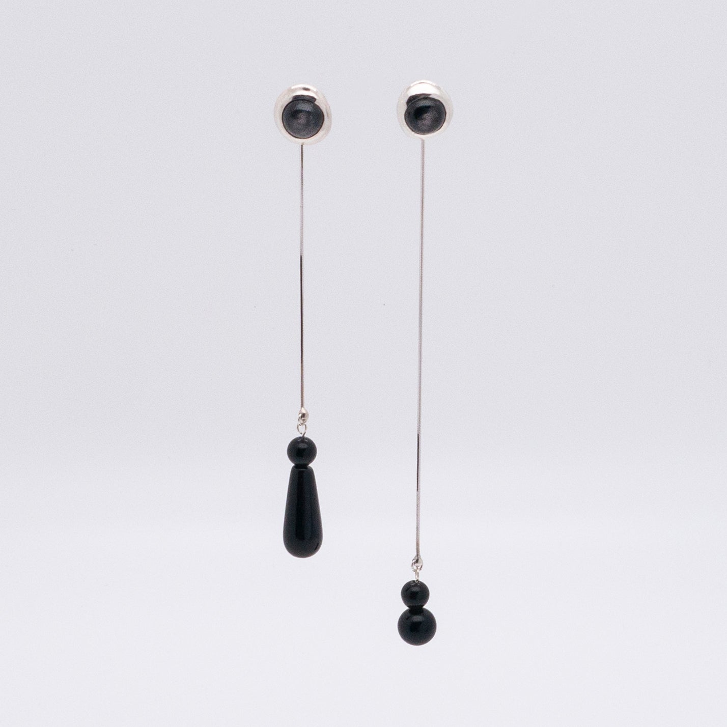 Solar Flares - Sunspots Hypersthene Earrings + Asymmetric Thread Earring Backs (Silver)