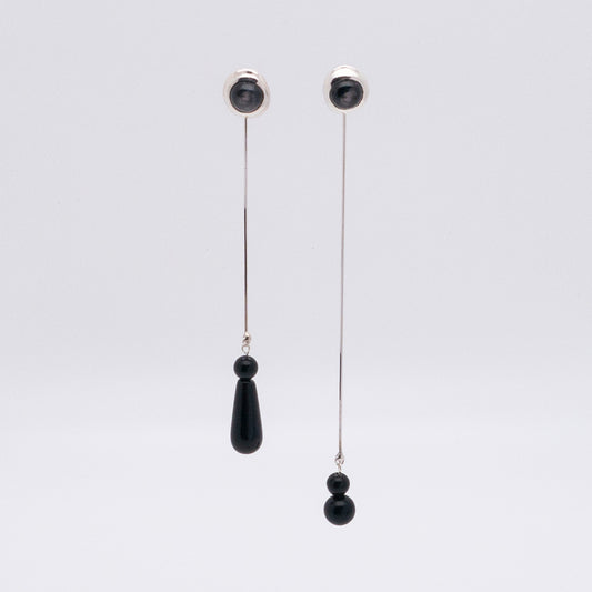 Solar Flares - Sunspots Hypersthene Earrings + Asymmetric Thread Earring Backs (Silver)