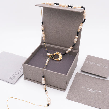 太陽閃焰 日珥金運石白色珍珠長鍊-厚鍍18K金