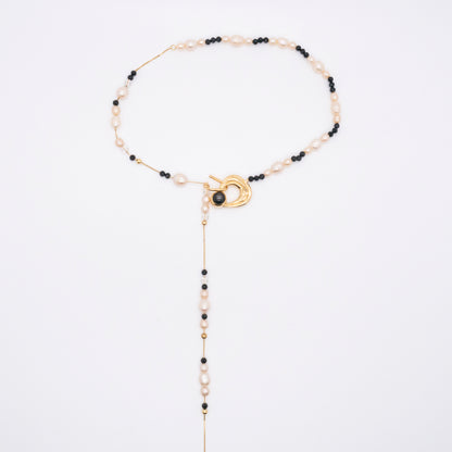 太陽閃焰 日珥金運石白色珍珠長鍊-厚鍍18K金