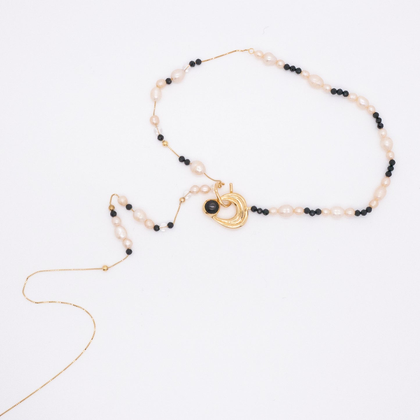 太陽閃焰 日珥金運石白色珍珠長鍊-厚鍍18K金