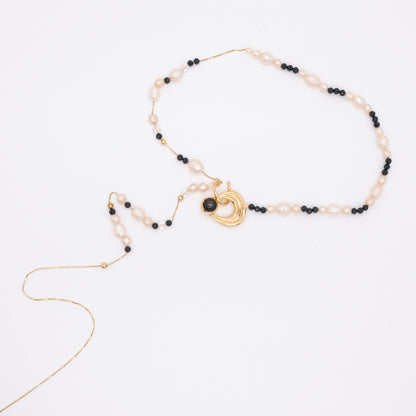 太陽閃焰 日珥金運石白色珍珠長鍊-厚鍍18K金