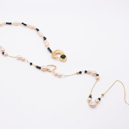 太陽閃焰 日珥金運石白色珍珠長鍊-厚鍍18K金