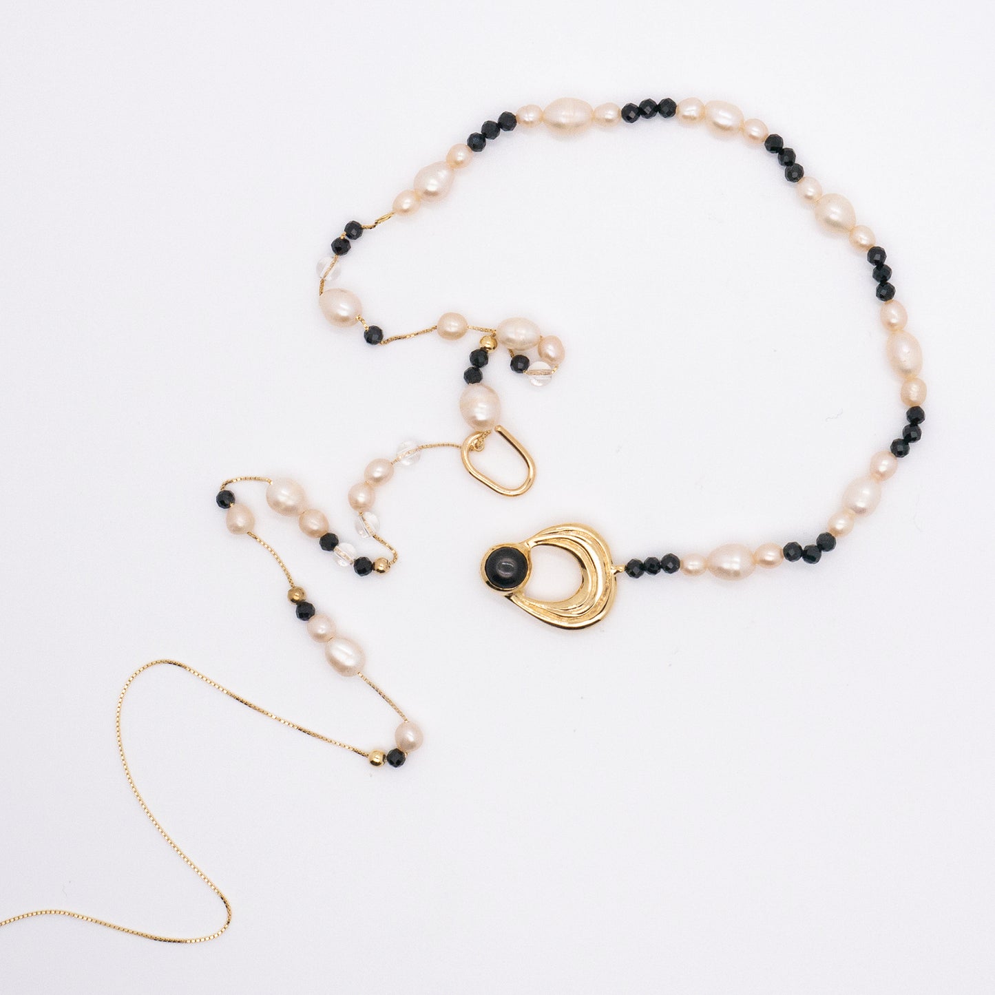 太陽閃焰 日珥金運石白色珍珠長鍊-厚鍍18K金