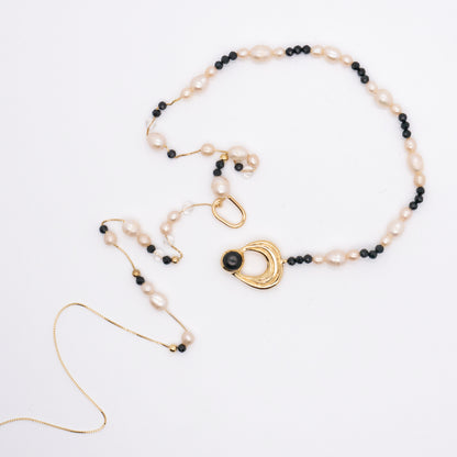 太陽閃焰 日珥金運石白色珍珠長鍊-厚鍍18K金