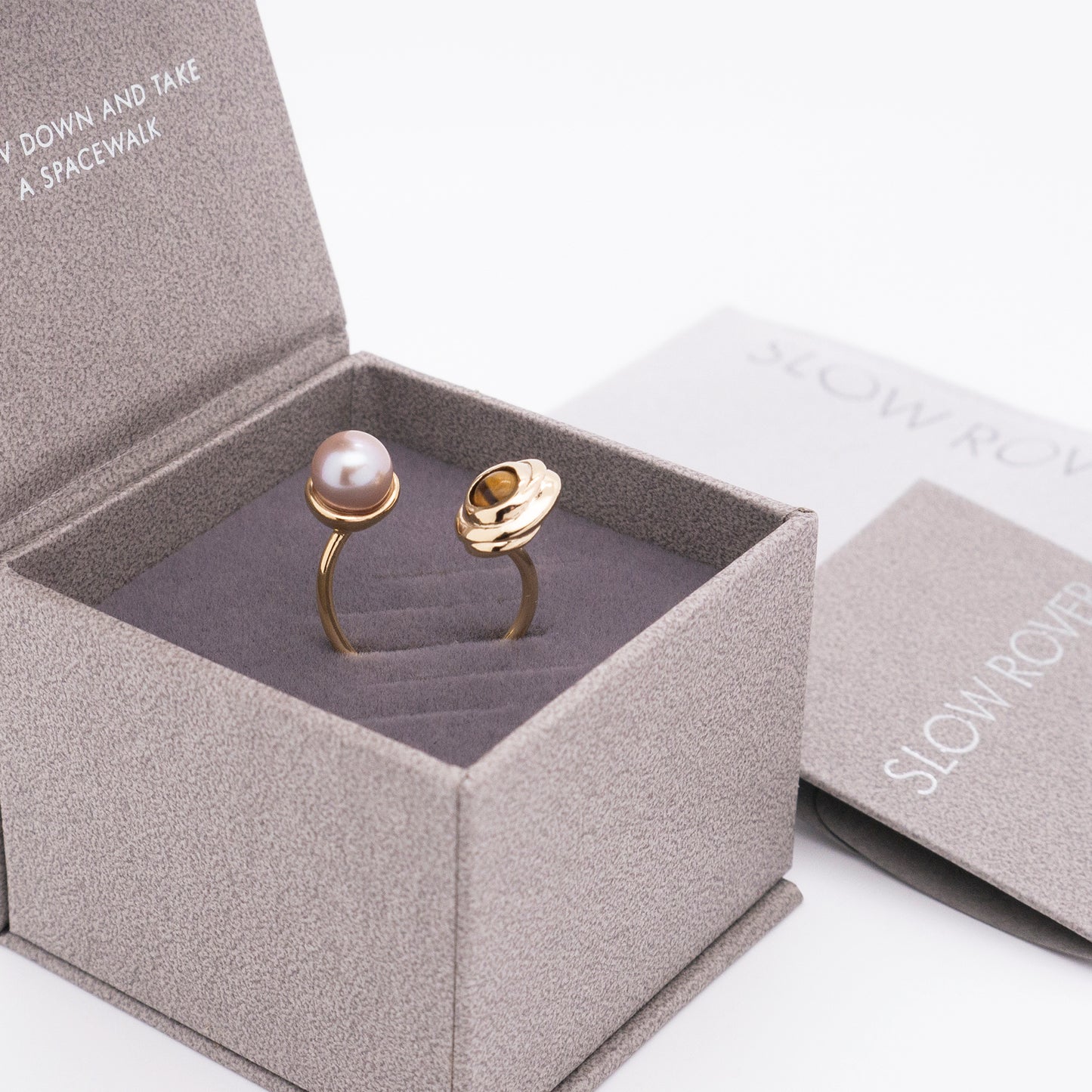 太陽閃焰 太陽黑子虎眼石粉紫珍珠戒指-厚鍍18K金