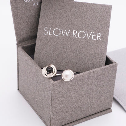 Solar Flares - Sunspots Hypersthene White Pearl Ring (Silver)