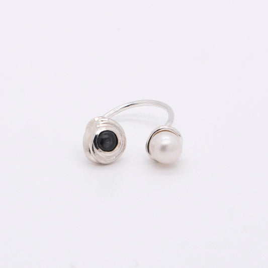 Solar Flares - Sunspots Hypersthene White Pearl Ring (Silver)