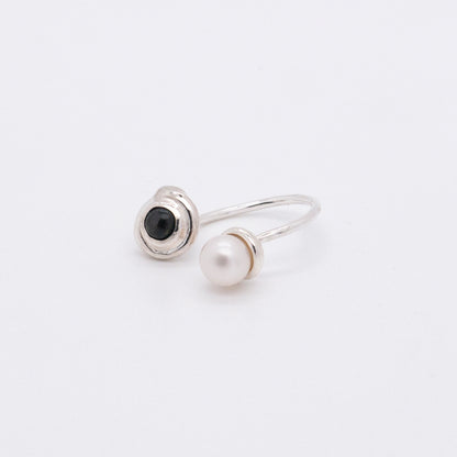 Solar Flares - Sunspots Hypersthene White Pearl Ring (Silver)