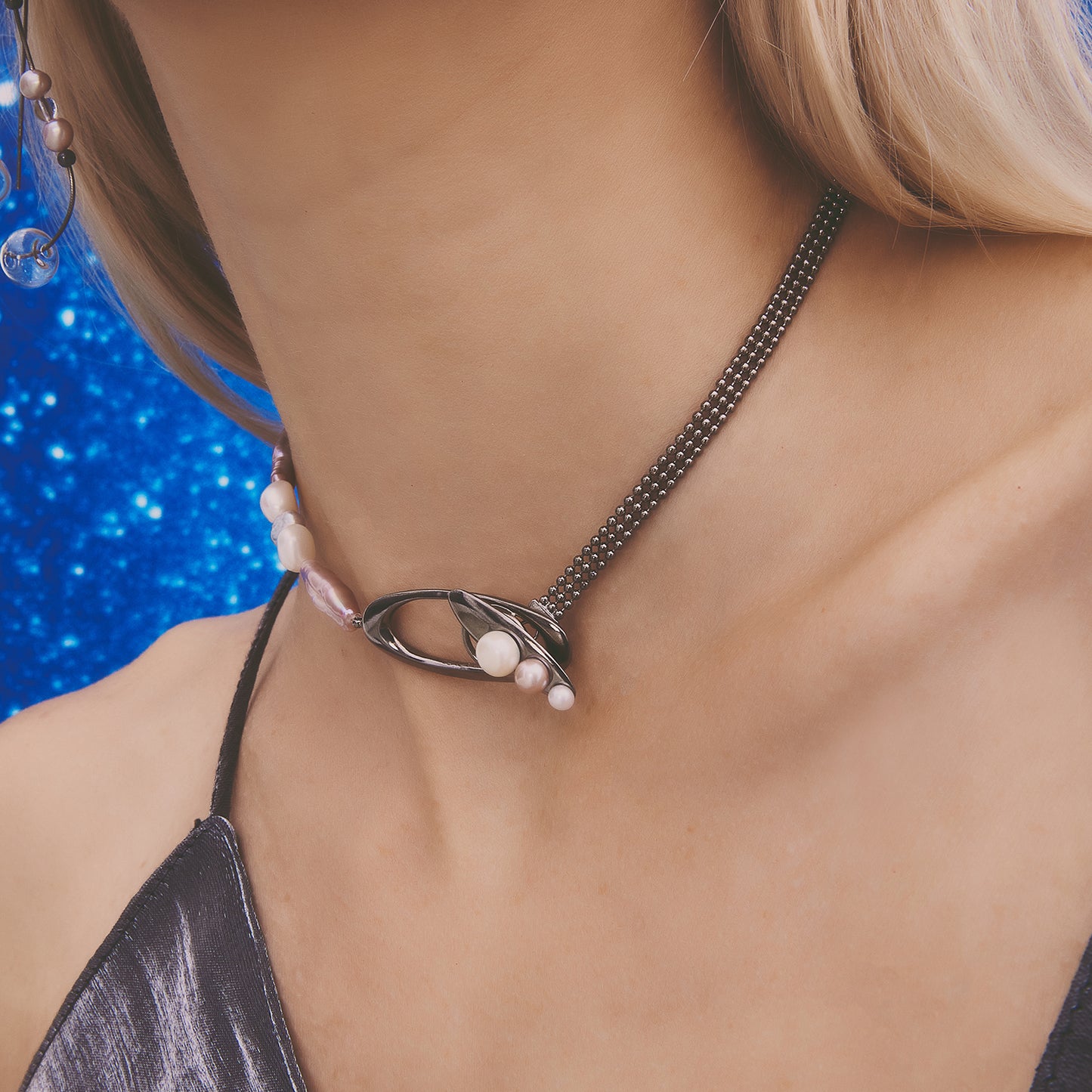 Multiverse - Time Travel Lavender Pearl Choker (Black Gold Plated)