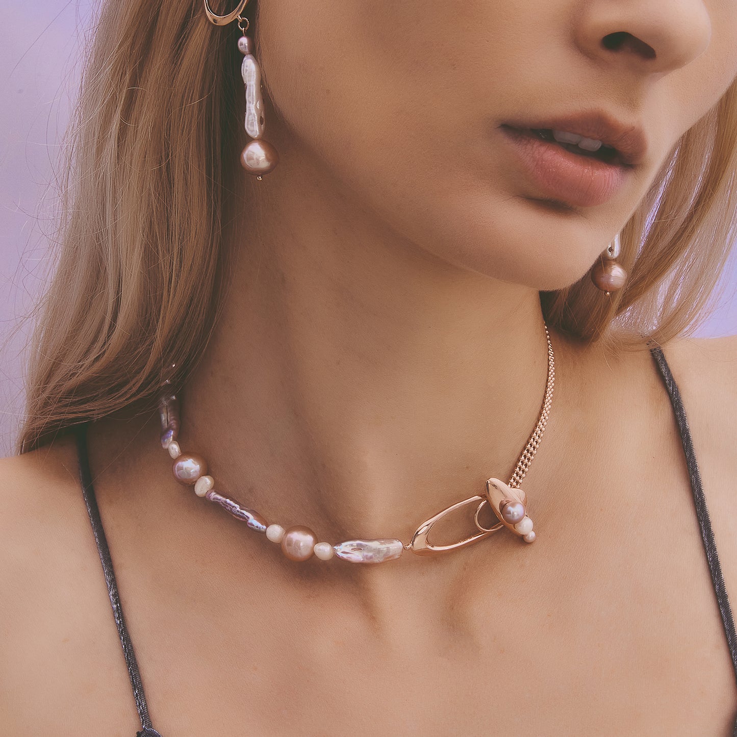 Multiverse - Time Travel Lavender Pearl Choker (Rose Gold Plated) 