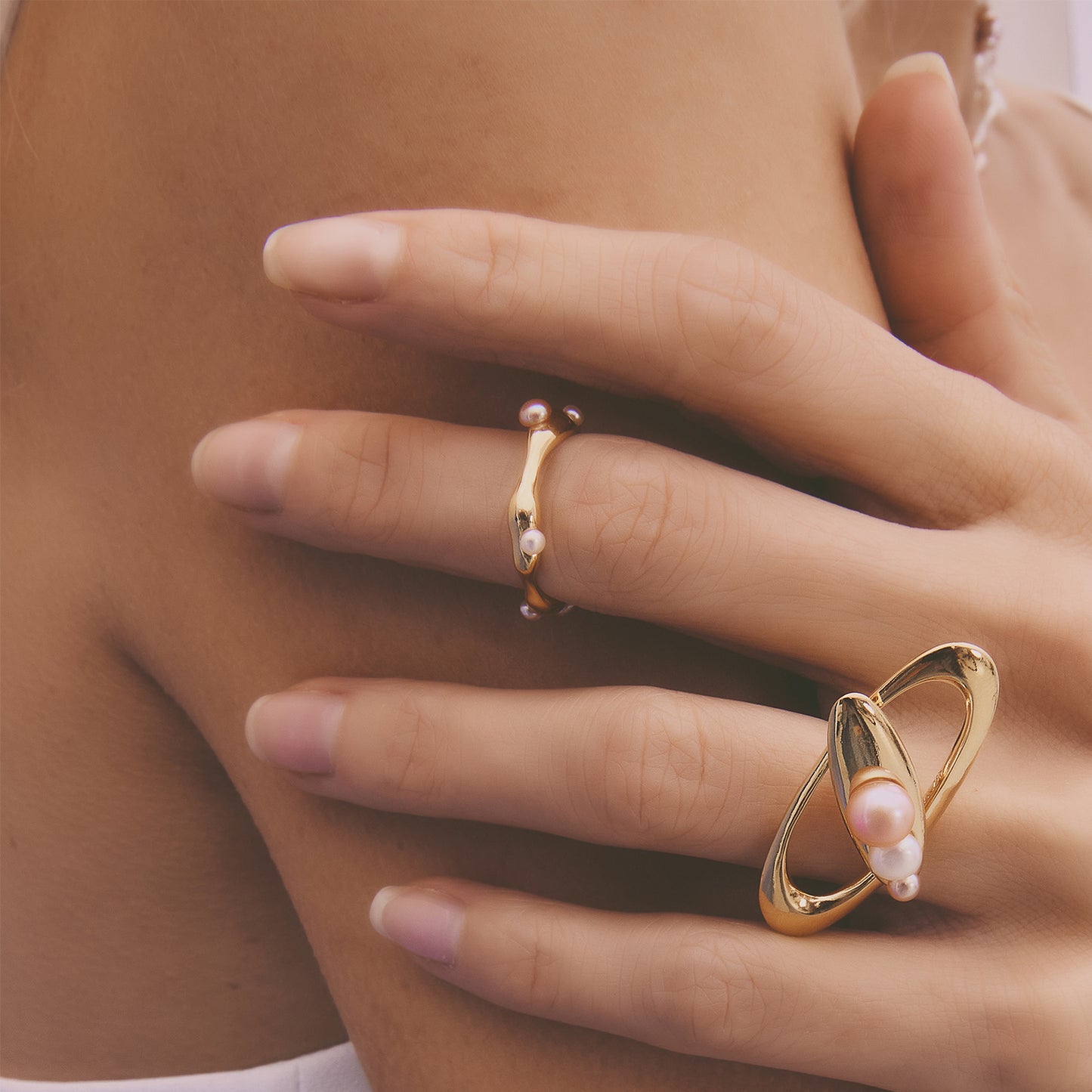 Multiverse - Flowing Baby Pearl Ring (18K Gold Plated)