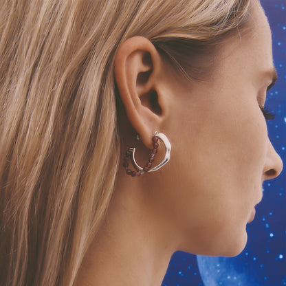 Bubble Nebula - Silver Garnet Hoop Earrings