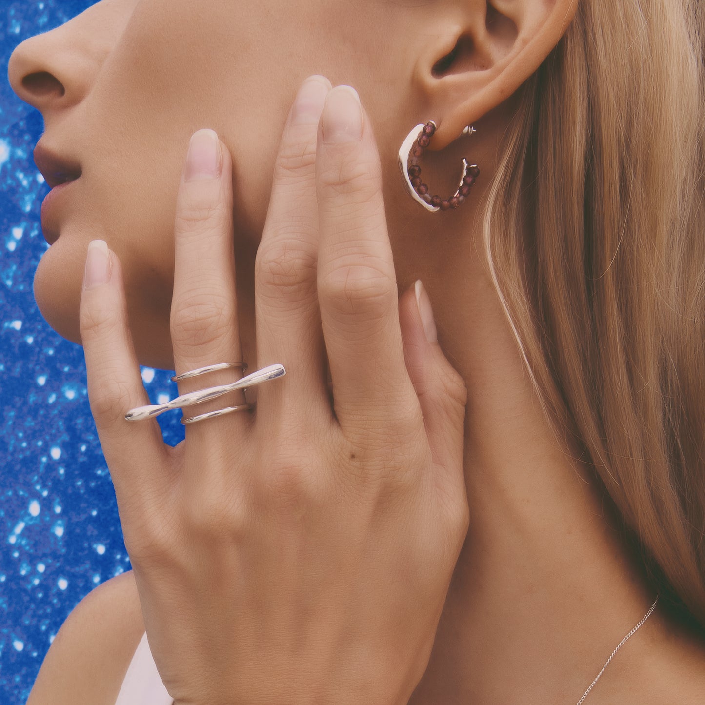 Bubble Nebula - Silver Garnet Hoop Earrings